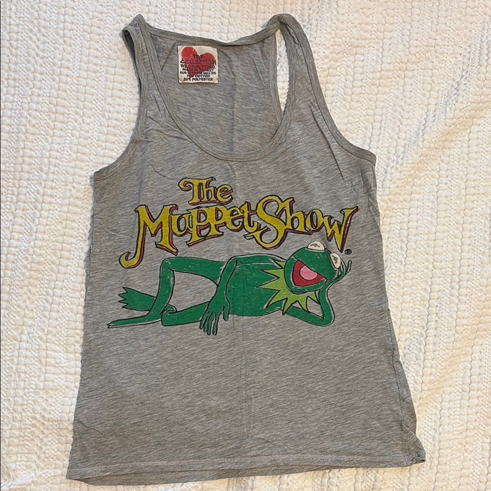 Zara The Muppet Show Kermit Graphic Tank Top - Gray & Green